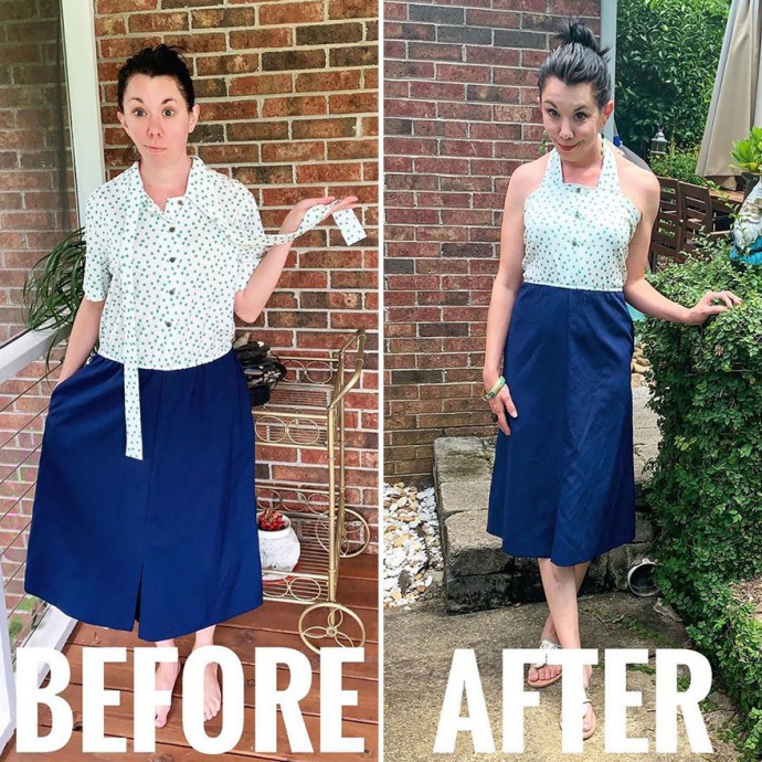 Woman Transforms Thrift-Store Clothes For $1 Into Elegant OutfitsArtist Woman Transforms Thrift-Store Clothes For $1 Into Elegant OutfitsArtist
